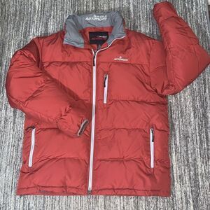 Aigle Actimum Mens Size XL Full Zip Front Hooded Duck Down Puffer Coat Red‎